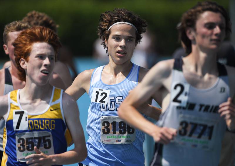 Downers Grove South's Tim Neumann in the 3,200-meter run at the 3A boys state track meet at Eastern Illinois University in Charleston on Saturday, June 19, 2021.