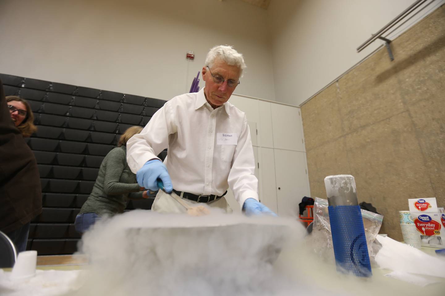 Tim Nagel prepares ice cream during the annual Scifest on Friday, April 21, at Illinois Valley Community College  in Oglesby.