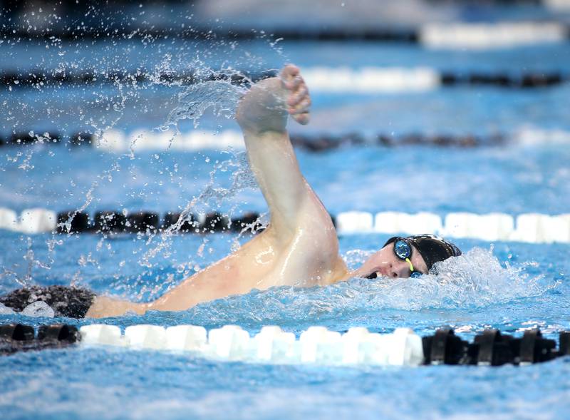 Marmion’s Brayden Capen competes in the 500-yard freestyle championship heat during the IHSA Boys State Championships on Saturday, March 1, 2025 at the FMC Natatorium in Westmont.