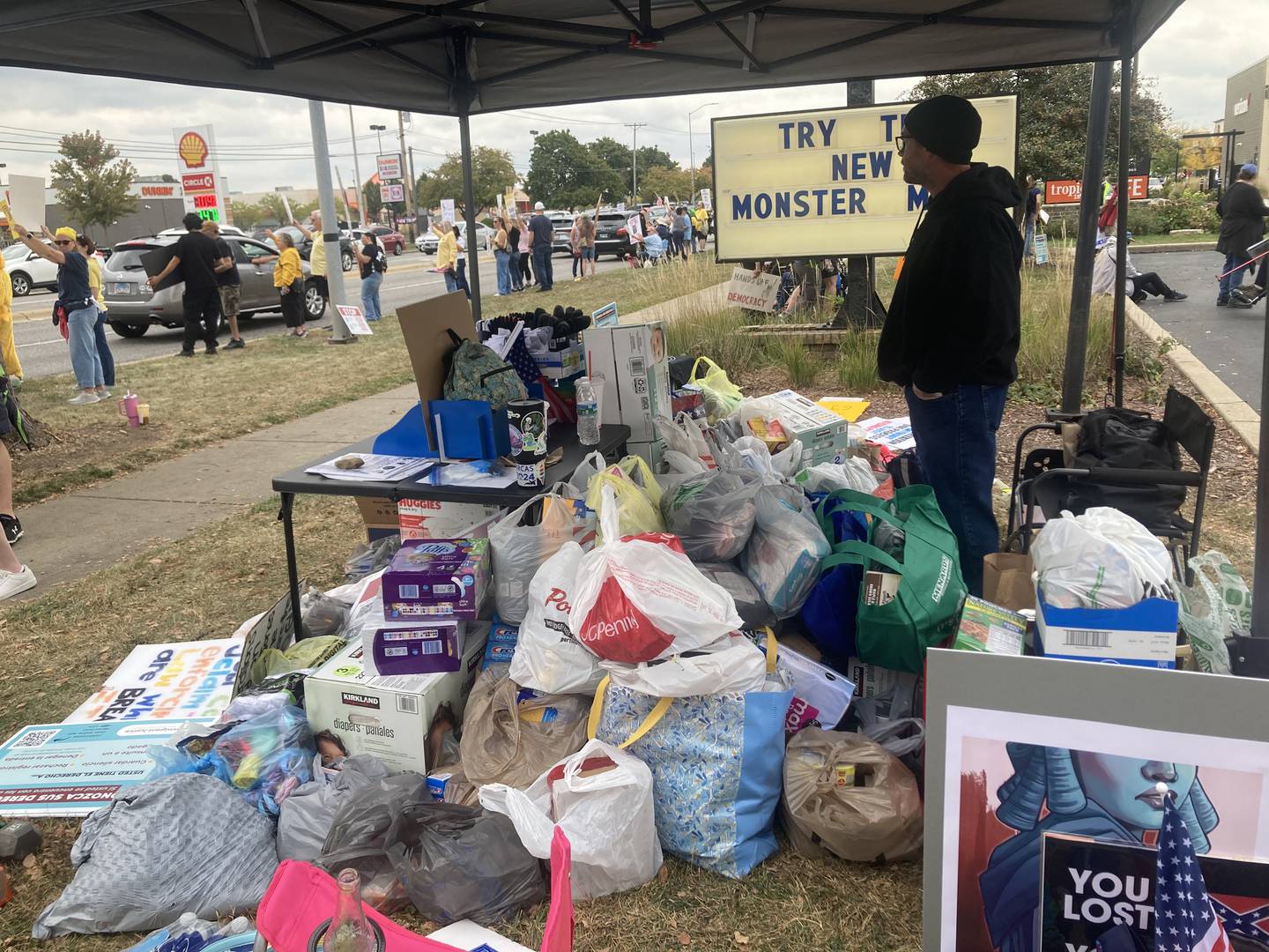 Donations gathered for the Will-Grundy Medical Center at the Joliet No Kings march on Saturday, Oct. 18, 2025.