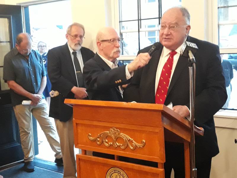 Illinois Supreme Court Justice Robert L. Carter speaks at a historical marker commemoration Monday, July 3, 2022, in Ottawa. The marker set at the old downtown La Salle County Courthouse tells the story of Jim Gray's escape to freedom.