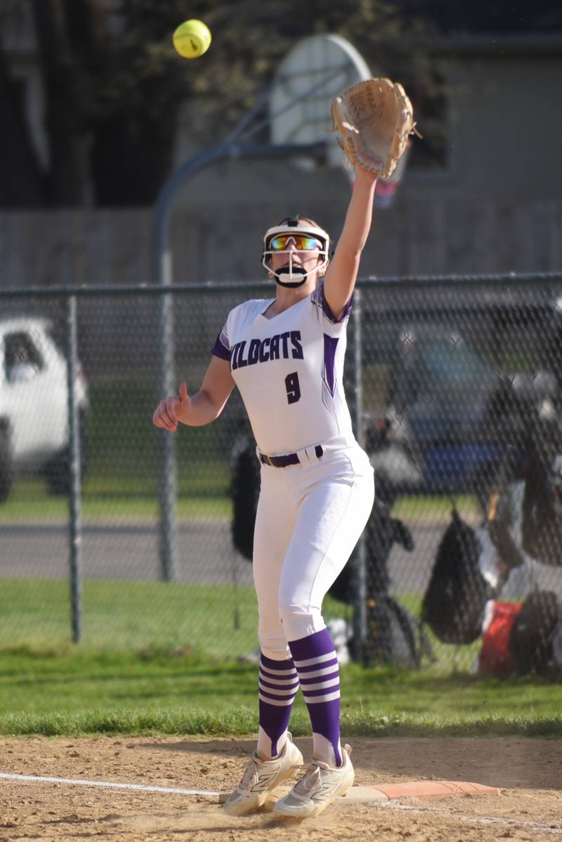 Wilmington's Ally Allgood fields a throw at first base during a home game against Beecher Thursday, April 23, 2026.