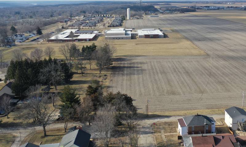 An aerial view of JFK School looking west at the corner of North Terry Street and West 6th Street on Thursday, Jan. 22, 2026 in Spring Valley. Spring Valley has been awarded more than $245,000 in grant funding through the Illinois Department of Natural Resources, Gov. JB Pritzker announced earlier this month. City officials said the money will be used to purchase 10.83 acres of land next to a planned 5-acre park right behind John F. Kennedy School on the north side of town.