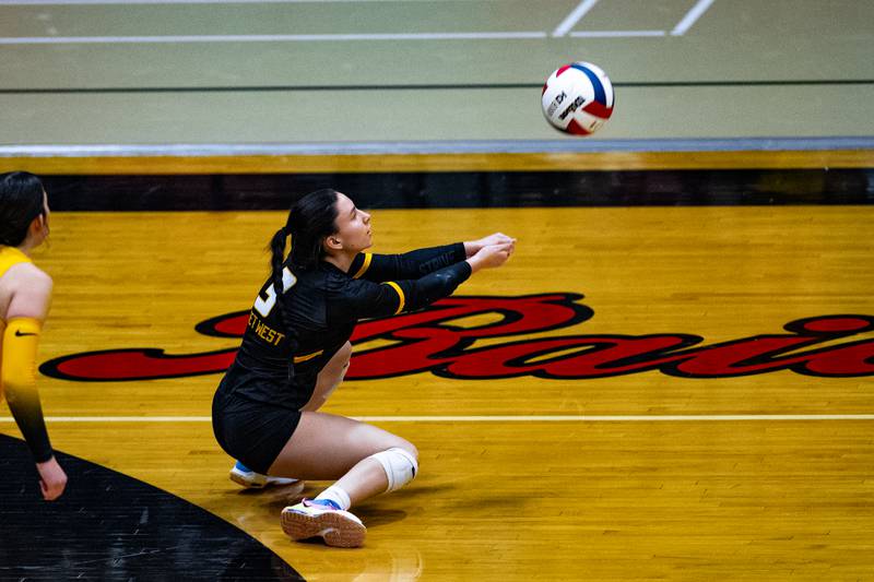 Joliet Wests Isabella nelson makes a save during the super-sectional game against Willowbrook on Friday Nov. 3, 2023 at Bolingbrook High School