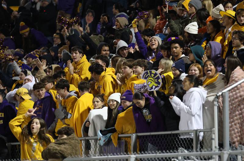 Mendota fans cheer on the Trojans during the Class 1A Supersectional game on Monday, Nov. 3, 2025 at Mendota High School.