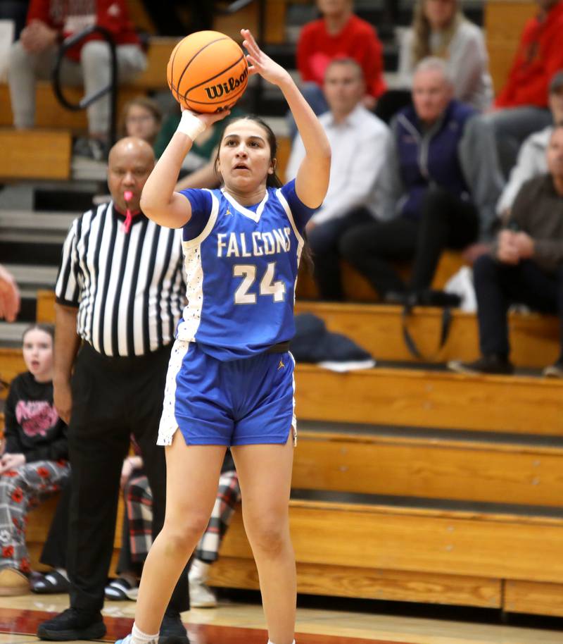 Wheaton North’s Sara Abdul shoots the ball during a game on Wednesday, Jan. 29, 2025 at Batavia.