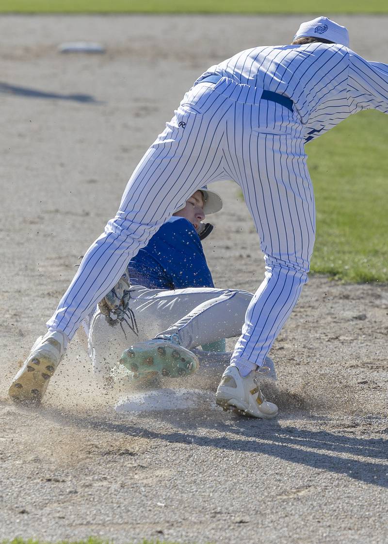 Princeton’s Braden Shaw is tagged out at third trying to steal against Newman Monday, April 6, 2026.