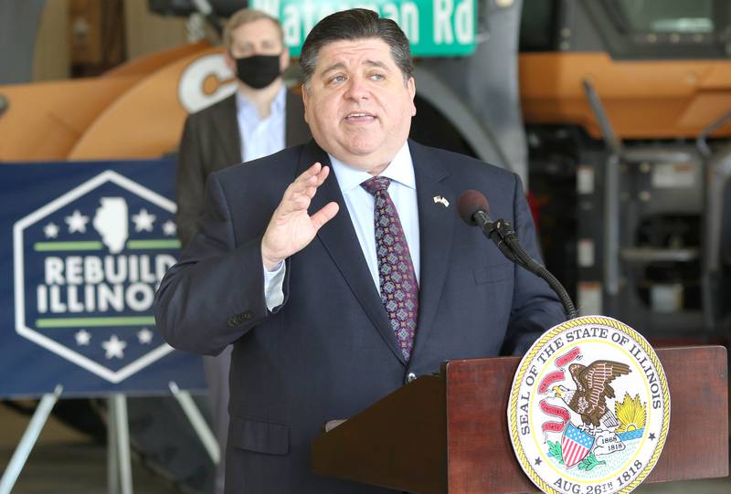 Illinois Gov. JB Pritzker talks about investing in local infrastructure, including the stretch of Waterman Road from the Village of Waterman to Perry Road, as part of the Rebuild Illinois program. Pritzker made his remarks during a stop Thursday morning at Baie & Baie in Waterman.