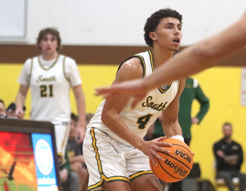 Crystal Lake South’s AJ Demirov lines up an outside shot against Waubonsie Valley during Hinkle Holiday Classic varsity boys basketball tournament title game action on Friday, Dec. 27, 2024 at Jacobs High School in Algonquin.
