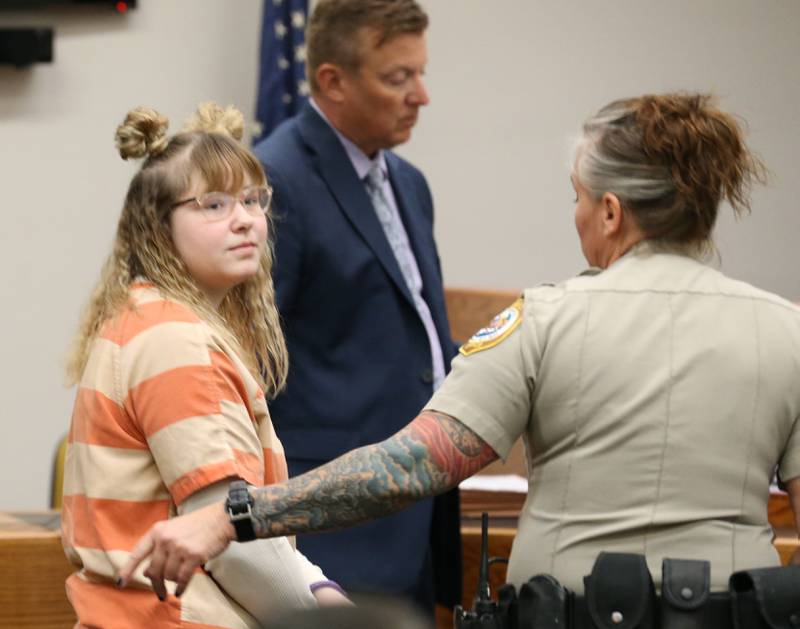 Chastity Furar appears before judge Cynthia Raccuglia during a hearing in the La Salle County Governmental Complex courtroom on Friday, July 14, 2023, in Ottawa. Furar and Nicolaus Phillips, both of Spring Valley, are charged in the shooting death of Eric Clements of Ottawa. Clements was killed on  June 5th after being shot in the chest, allegedly by Phillips.