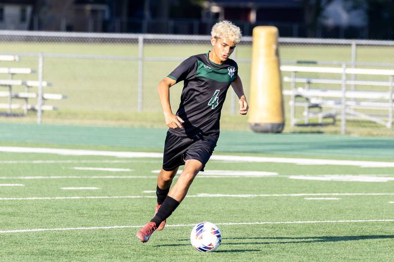 Plainfield Central’s Jorge Mireles move the ball forward during a home game against South Elgin on Aug. 28, 2025.