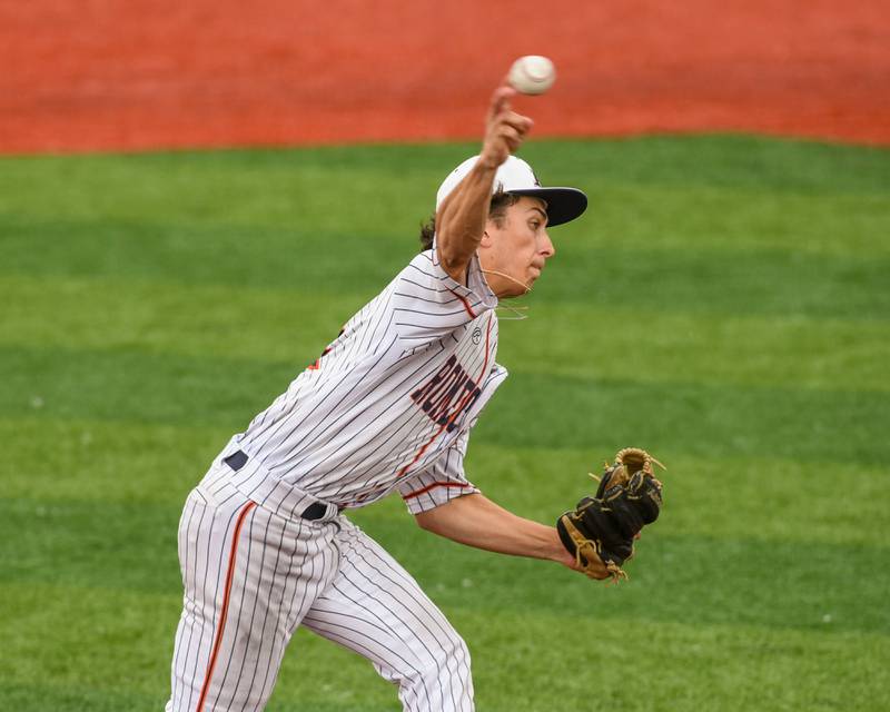 Romeoville's Jonny Lee (1) pitches during the regional game while taking on Yorkville on Thursday May 29, 2025, held at Yorkville High School.
