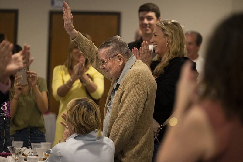 Joe Venier stands and is applauded Friday, April 17, 2026, after receiving The Lifetime Achievement Award at the Best of Dixon celebration. Lorenzo Venier, Joseph Venier, and Louis Venier were all recognized for opening and operating  the 90-year-old Venier’s Jewelry in downtown Dixon.