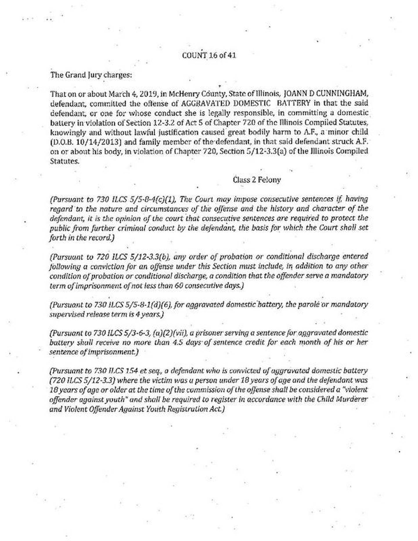 Indictment filed against JoAnn D. Cunningham and Andrew T. Freund, the parents of 5-year-old AJ Freund