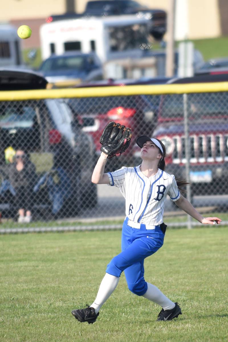 Milford-Cissna Park's Addisyn Wilken gets under a fly ball during a home game against Oakwood Wednesday, April 16, 2025.