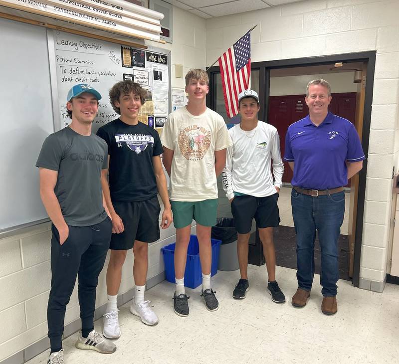 North High First Place Winners (L-R): Tyler Schumacher, Jake Solecki, William Murphy and Everett McDonald with North High teacher Tom Saam