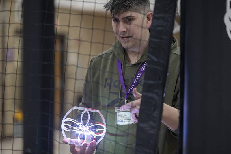 DHS tech specialist Paul Wilson leads the high school drone soccer team Wednesday, Jan. 25, 2024.