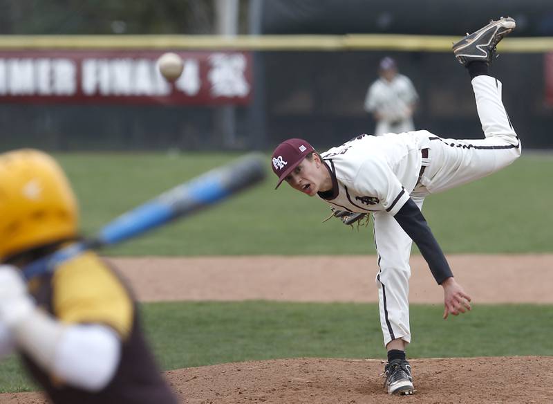 Prairie Ridge's Karson Stiefer throws a pitch during a Fox Valley Conference baseball game Friday, April 29, 2022, between Prairie Ridge and Jacobs at Prairie Ridge High School.