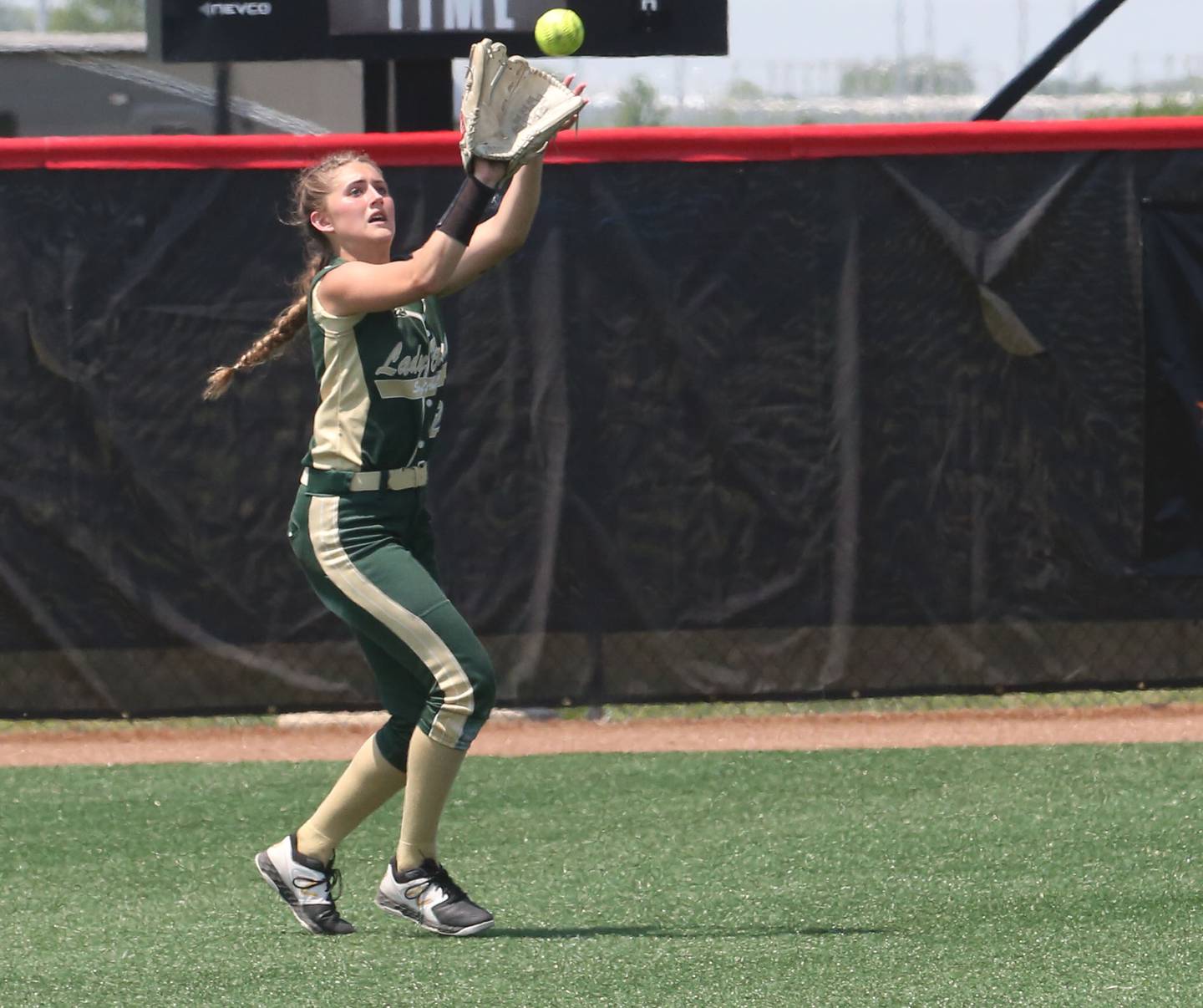 St. Bede's Addison Bontz makes a catch in center field in the Class 1A State championship game on Saturday, June 3, 2023 at the Louisville Slugger Sports Complex in Peoria.