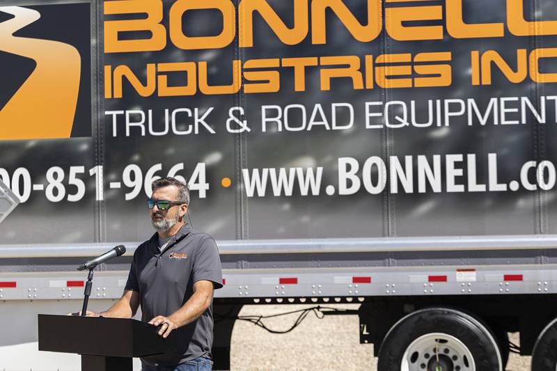 Bonnell Industries owner Joe Bonnell thanks his employees and supporters as the manufacturing company breaks ground Wednesday, August 30, 2023 on a new facility in Dixon. The 100,000 square foot facility is located at the industrial park south of the interstate.