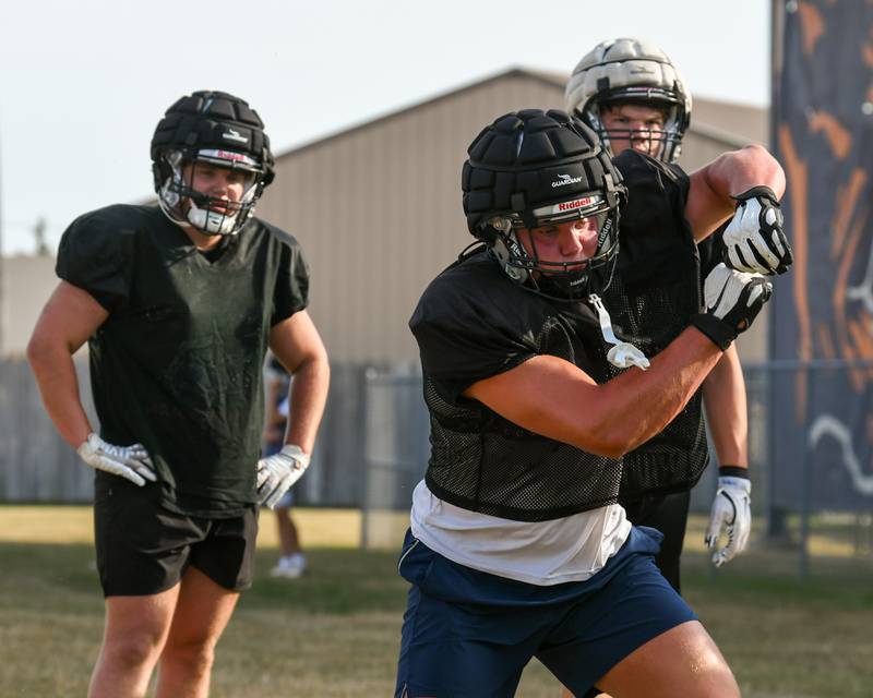 Jake Buckley of Kaneland runs some drills before a joint practice with Oswego High School on Thursday July 10, 2025, held at Oswego High School.
