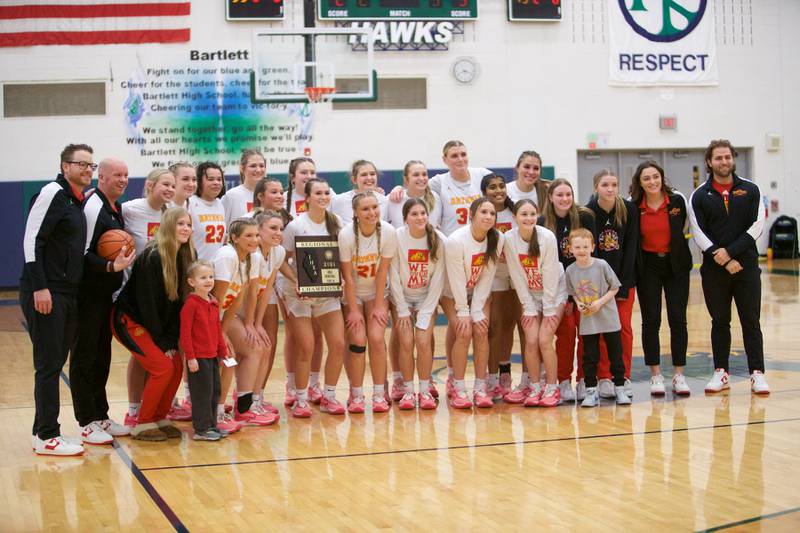 Batavia celebrates the win over Wheaton Warrenville Southat the Class 4A Regional Final on Friday, Feb.26,2024 in Bartlett.