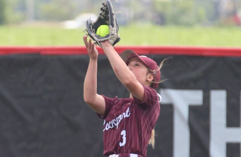 Lockport's Marcy Curry squeezes her glove to make an out during the Class 4A third-place game on Saturday, June 14, 2025 at the Louisville Slugger Sports Complex in Peoria.