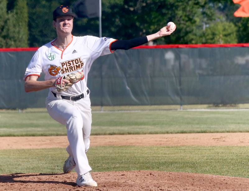 Pistol Shrimp's Noah Schultz delivers a pitch against the Lafayette Aviators on Monday, June 20, 2022 at Schweickert Stadium at Veterans Park in Peru.