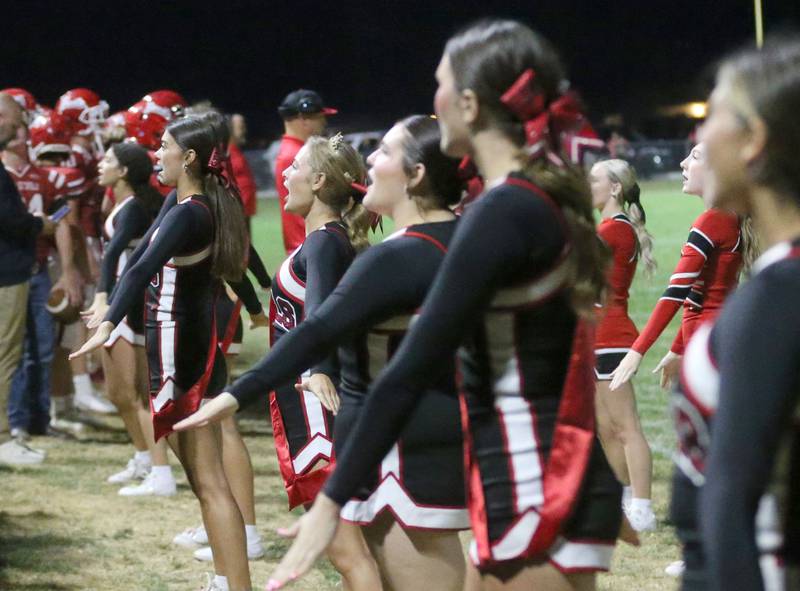 Hall cheerleaders perform at the football game on Friday, Sept. 19, 2025 at Richard Nesti Stadium.