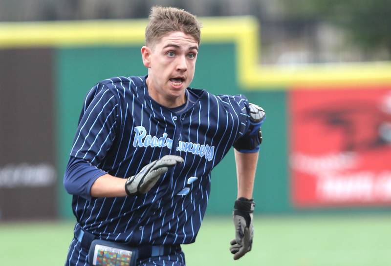 Nazareth's Luke Brabham heads to third with a triple Friday, June 10, 2022, during their IHSA Class 3A state semifinal game against Crystal Lake South at Duly Health and Care Field in Joliet.