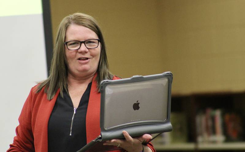 Cindy Frank is the principal at Lincoln Elementary in Sterling provided an update on her school during the meeting of the board of education on Wednesday, Oct. 26, 2022.  The Sterling Public Schools administration said delays from a manufacturer will postpone planned improvements to Lincoln by as much as a year.