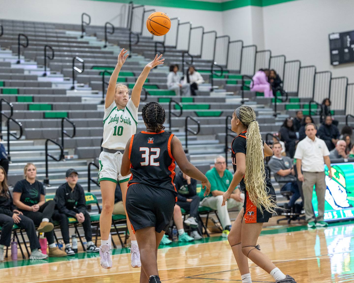 Grayson Provance (10) of Seneca shoots 3 pointer in championship game against Peoria Manual on Saturday, November 22, 2025 at Seneca High School in Seneca.