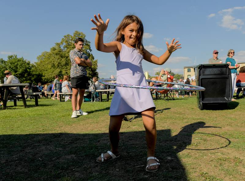 Landen Jordan 8 of Warrenville hula hoops at the Batavia Academy of Dance booth at the Batavia MainStreet’s Block Party on Sunday, Aug 31, 2025 in Batavia.