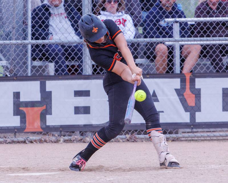 St. Charles East's Hayden Sujack makes contact against Schaumburg  at the Class 4A St. Charles East Regional Final on Friday, May 22,2026 in St. Charles.