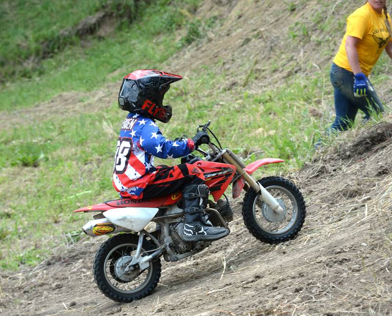 Kaeden Greenham, 6, of Morrison, makes a run in the kids' division at the Rock River Riders Motorcycle Club's Father's Day Hillclimb on Sunday, June 15, 2025.