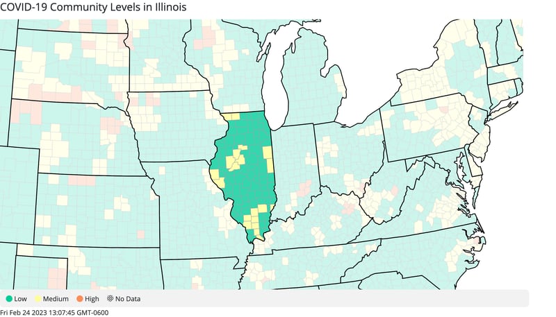 COVID-19 community levels in Illinois as of Friday, February 24, 2023, according to the CDC