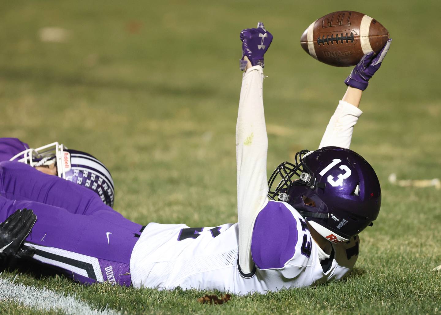 Dixon’s Cullen Shaner celebrates after catching a touchdown pass during their first round playoff game against Rochelle Friday, Oct. 28, 2022, at Rochelle High School.