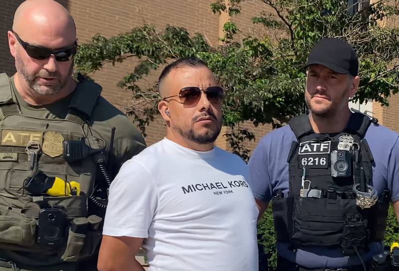 ICE arrested this man as he came out of the Kane County Judicial Center in St. Charles Township on Aug. 14, 2025. A witness, James Yanke, said the federal agents did not provide a warrant.