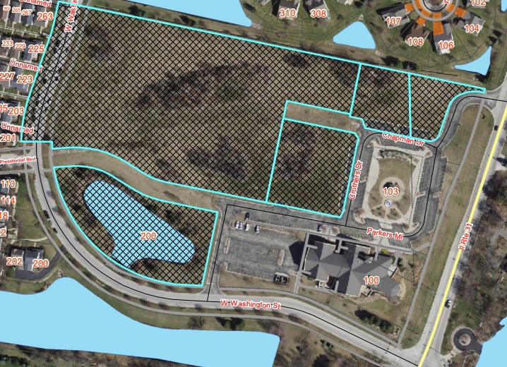 Site map for the senior living development to be built at the northwest corner of Route 31 and West Washington Street adjoining Village Hall in Oswego.
