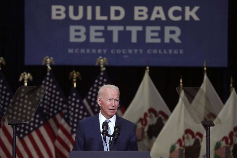 President Joe Biden speaks Wednesday, July 7, 2021, at McHenry County College in Crystal Lake.