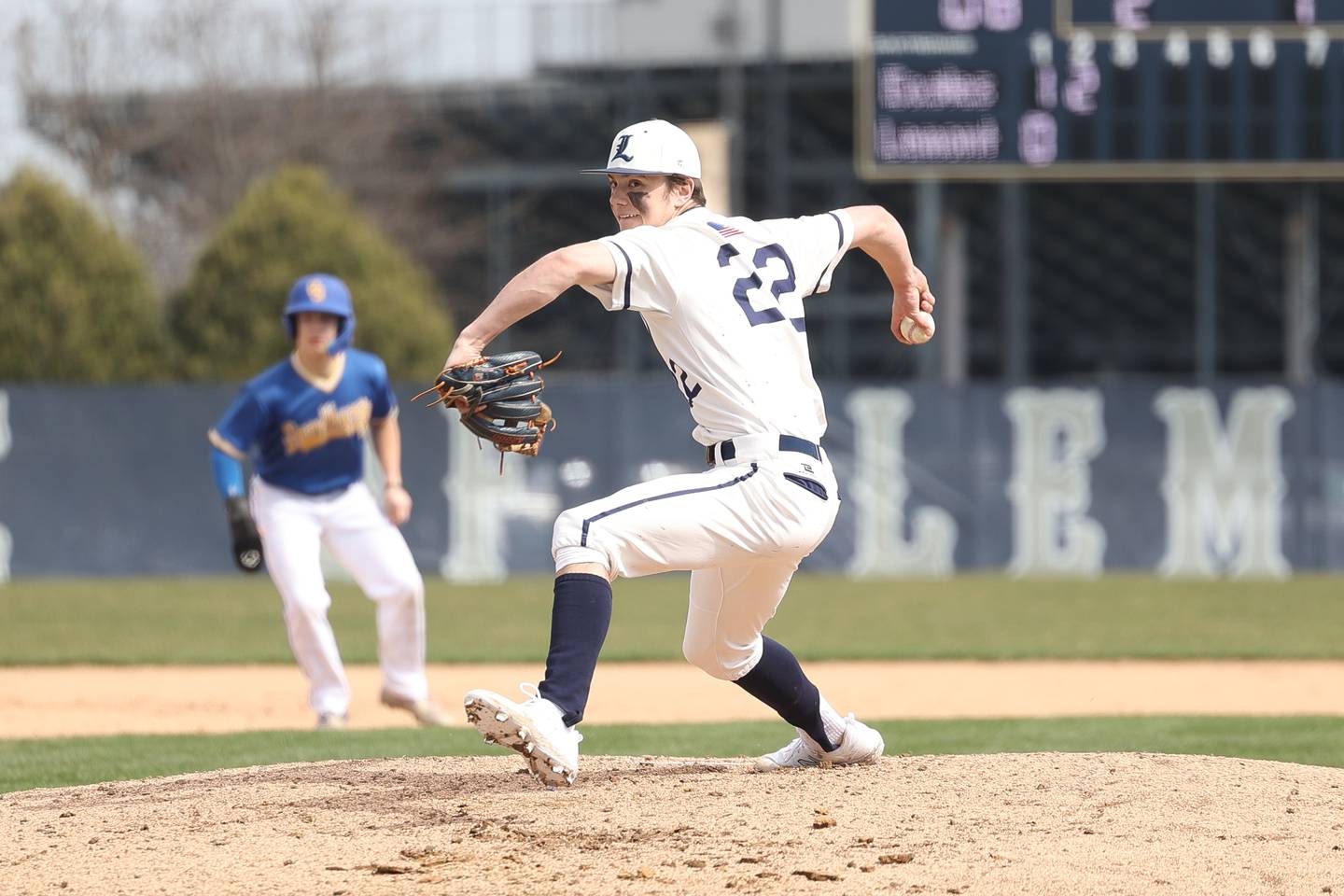 Lemont's Matt Devoy delivers a pitch in relief against Sandburg on Saturday, March 16, 2024.