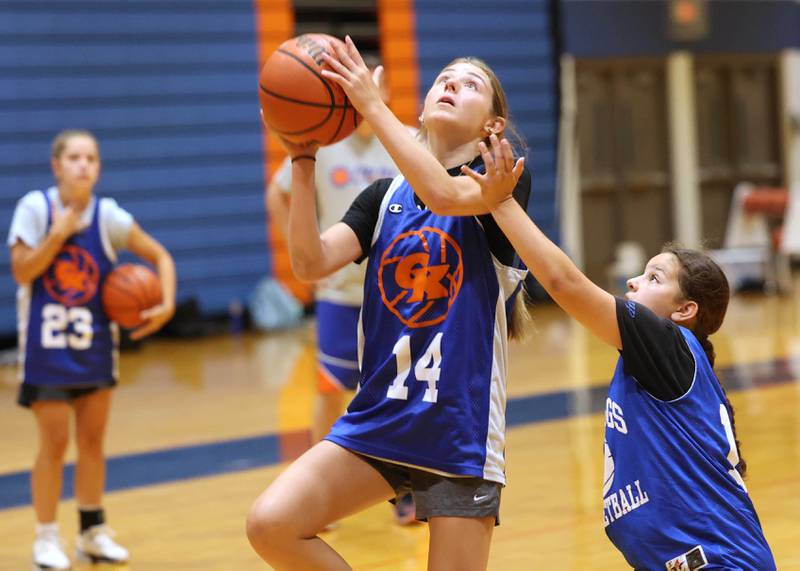 Genoa-Kingston’s Presley Meyer gets a shot off Wednesday, June 26, 2024, during summer practice at the school.