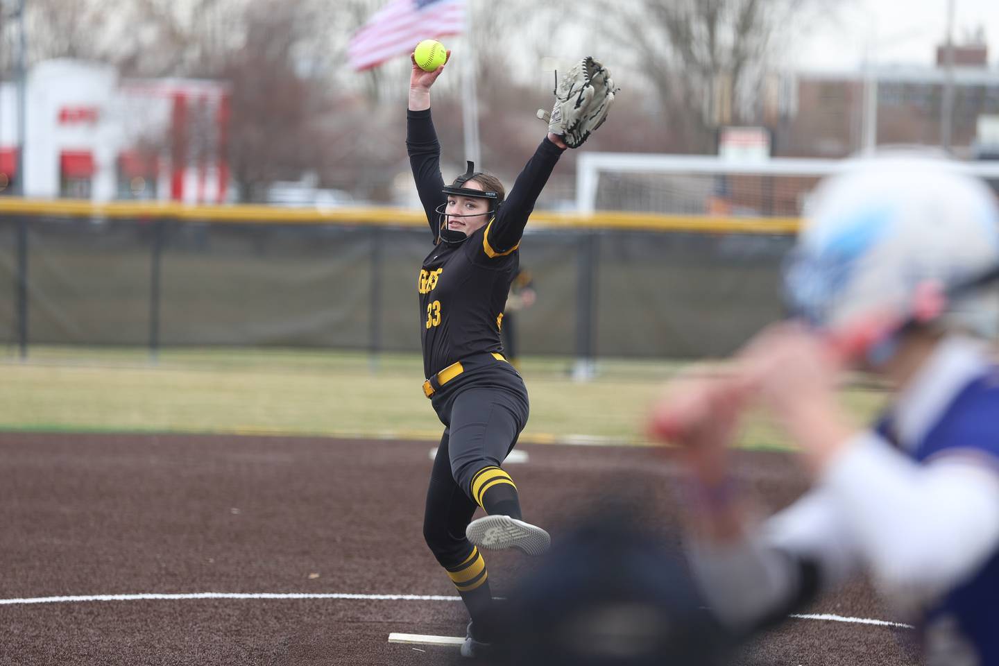 Joliet West’s Laci Cole delivers the first pitch of the new season against Sandburg on Thursday, March 12, 2026 in Joliet.
