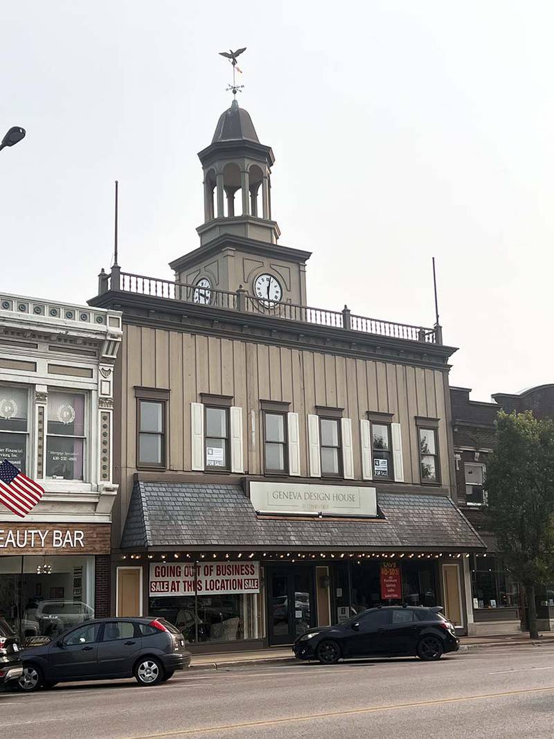 Downtown Geneva’s iconic Clocktower Building at 210 W. State St. is under contract to be sold and the former Strawflower Shop retail owners are selling off furniture, carpeting and home decor.