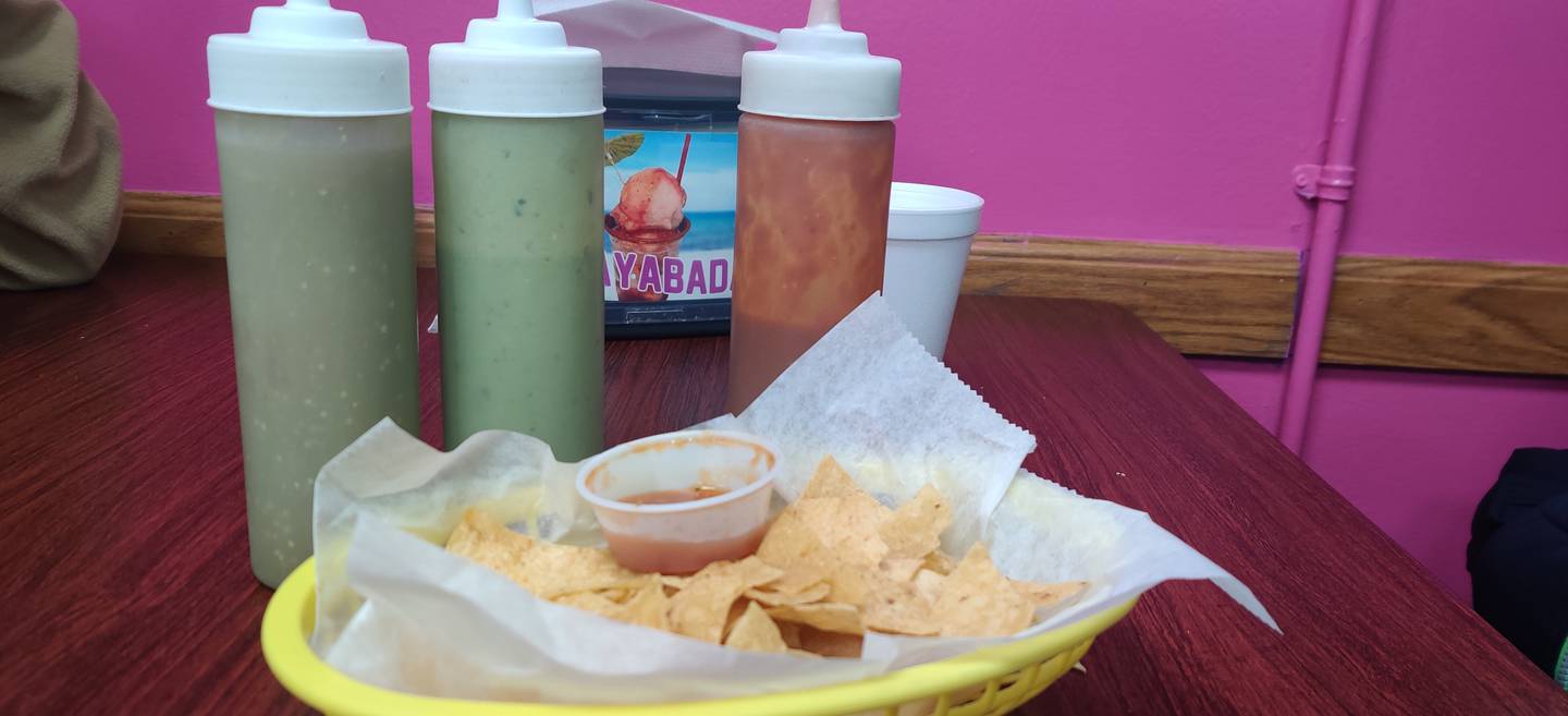 The chips and an assortment of salsa at at Flamingo Authentic Mexican Cuisine in DeKalb.