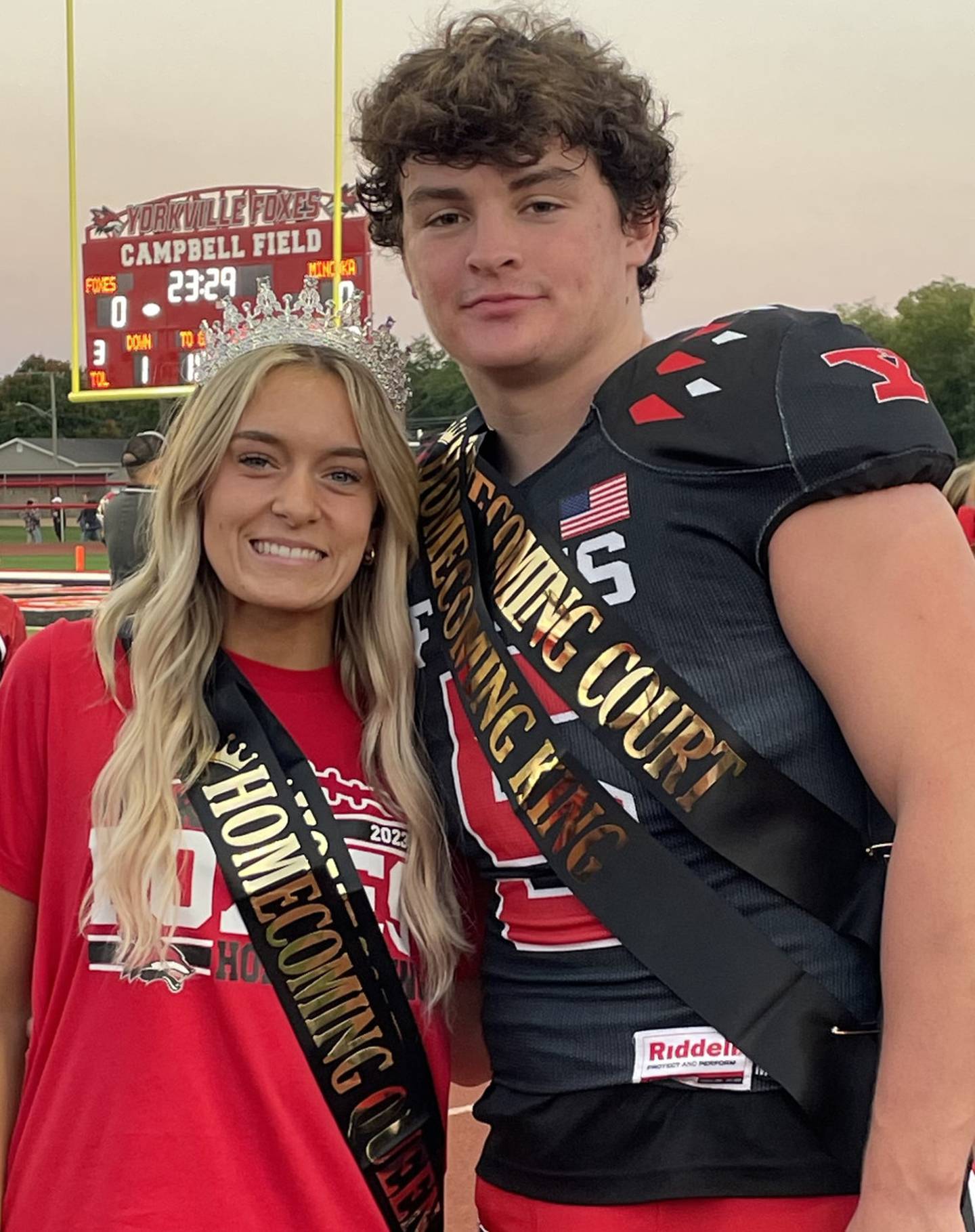 2023 Yorkville High School homecoming queen and king, seniors Emmy Judd and Ben Alvarez.