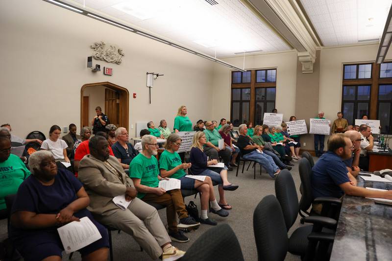Fortitude Community Outreach supporters attend the Kankakee City Council meeting on Monday, Sept. 15, 2025, ahead of the conditional use permit vote to allow Fortitude to operate a shelter at 970 E. Court St. in Kankakee. The conditional use permit request was rejected by a 12-0 vote.