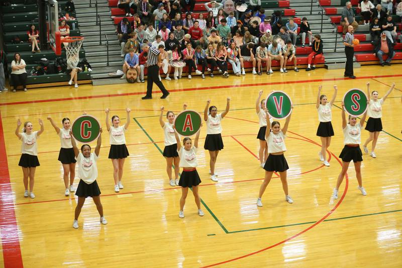 L-P cheerleaders perform during a time out on Friday, Feb. 13, 2026 in Sellett Gymnasium at L-P High School.