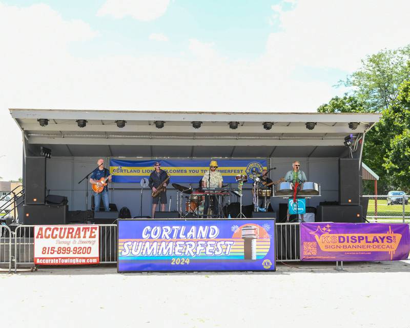 Mr. Myers Band performs for a crowd during Cortland Summerfest held at Cortland Community Park on Saturday, Aug. 10, 2024.