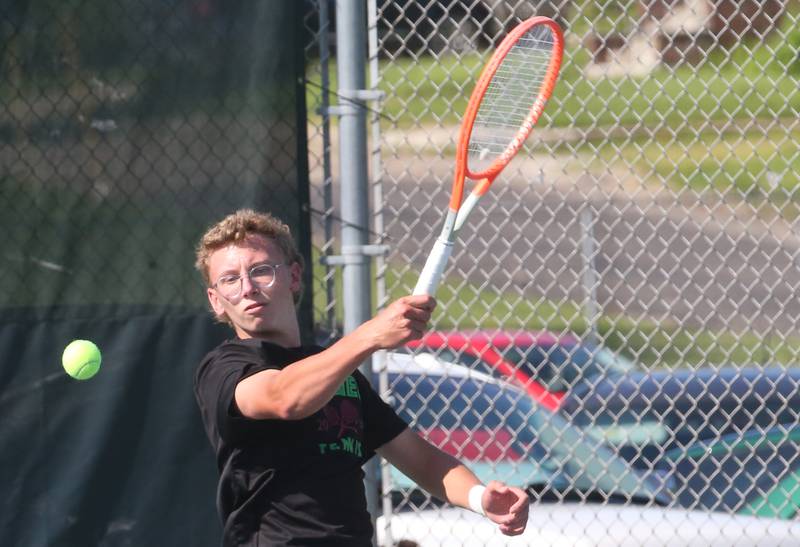 L-P's Andrew Bollis plays tennis against Ottawa at the Henderson-Guenther Tennis Facility on Monday, Monday, May 6, 2024 at Ottawa High School.